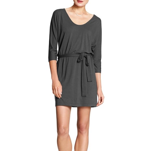 NWOT! Banana Republic Gray Scoop Neck Belted Pocket T-Shirt Dress - M - Picture 1 of 7